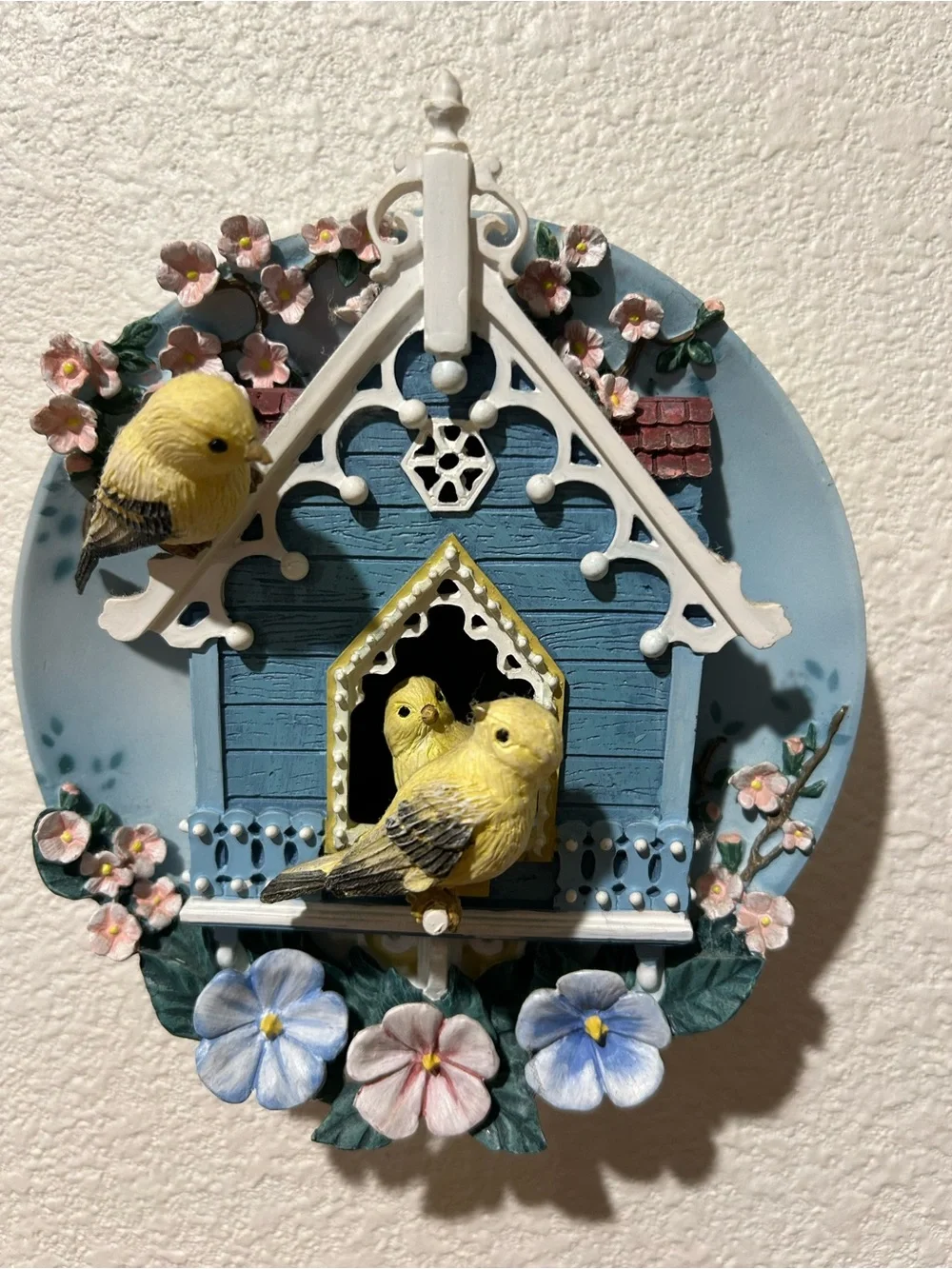 The Bradford Exchange Vintage Blue Birdhouse Plaque with Yellow Songbirds